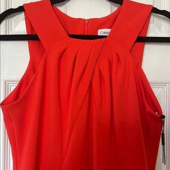 Calvin Klein Coral Halter Sheath Midi Dress Sz 8 - Picture 4 of 5